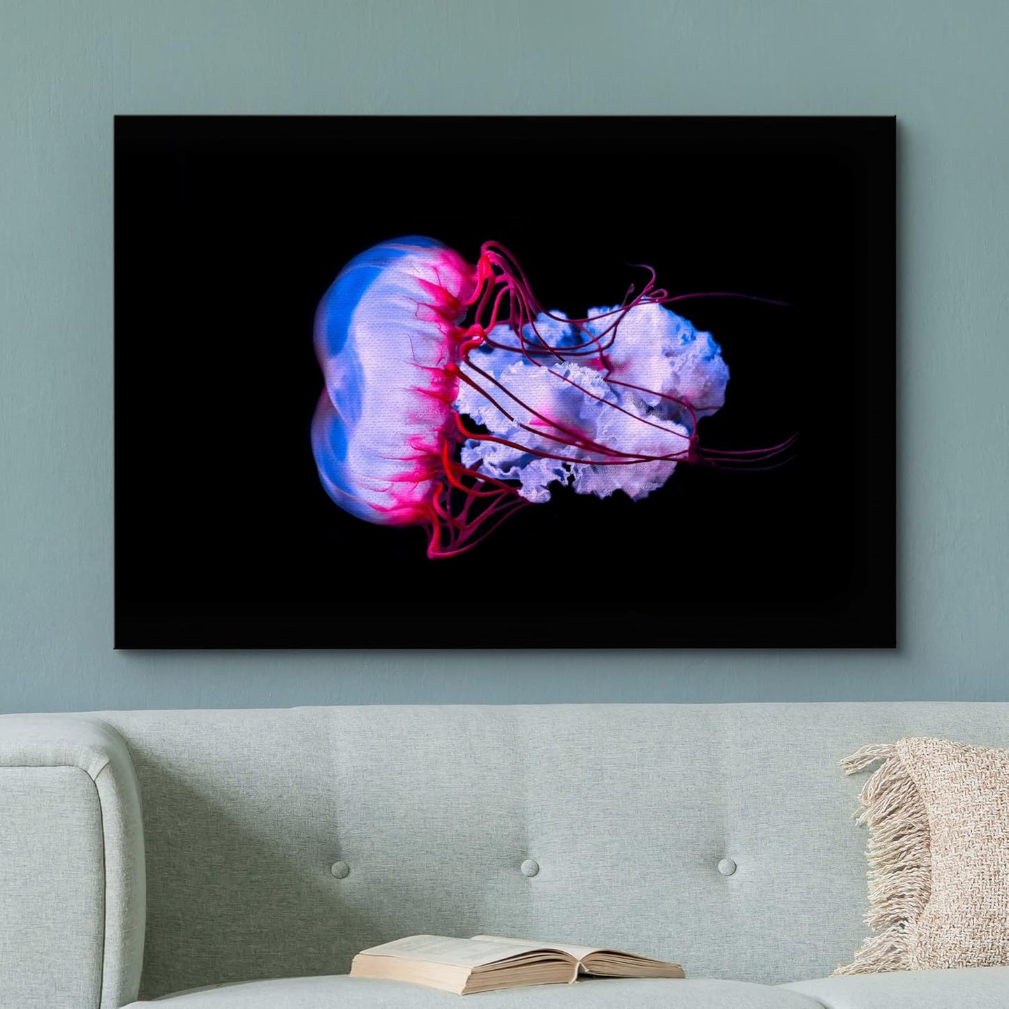 wall26 Canvas Print Wall Art Vibrant Purple Pink Jellyish Dark Ocean Nature Animals Photography Realism Rustic Scenic Landscape Wilderness Earth Colorful for Living Room, Bedroom, Office - 24"x36"