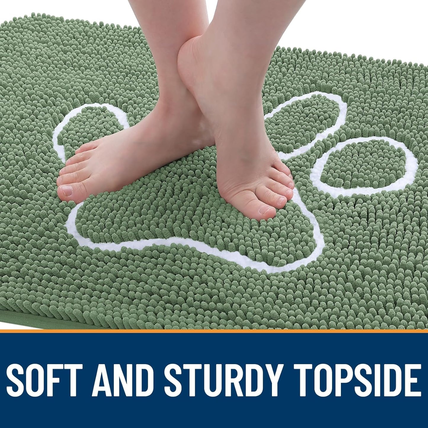 OLANLY Door Mat for Muddy Dog Paws 36x24, Absorbent Chenille Doormat with Paw Print Design, Non-Slip Washable Doormat for Indoor Entryway, Quick-Dry Pet Bed Mats for Dirty Dogs, Olive Green and White