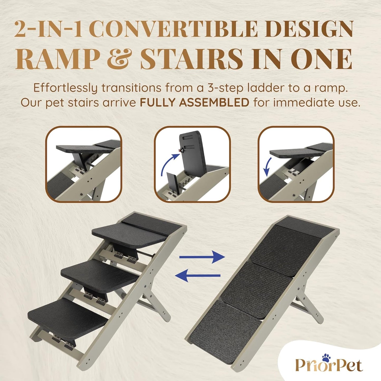 Dog Steps for Bed & Couch 2-in-1 Dog Stairs/Ramp - Height Adjustable Dog Ramp for Couch 7” - 20” - Pet Stairs, Dog Stairs for Small Dogs - Easy to Move Pet Steps with Landing Platform, Gray