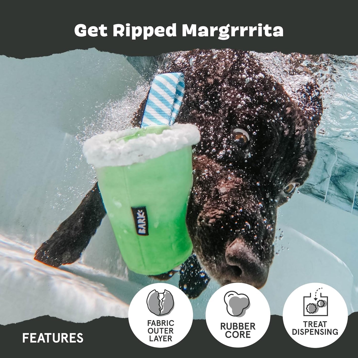 Barkbox Get Ripped Margrrrita Super Chewer Tough Dog Chew Toy for Aggressive Chewers, Plush Cover with Rubber Core - 2 Toys in 1 – Two Layer Treat Dispensing Dog Toy for Large Dogs