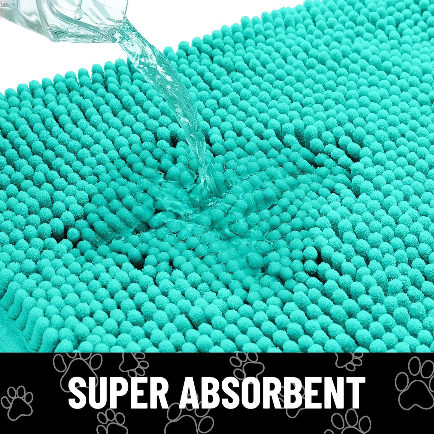 Smiry Dog Door Mat for Muddy Paws, Absorbent Dirt Trapper Non Slip Quick Dry Washable Chenille Mat for Mud Dogs, Entry Rug for Indoor and Outdoor (30x20 Inches, Turquoise)