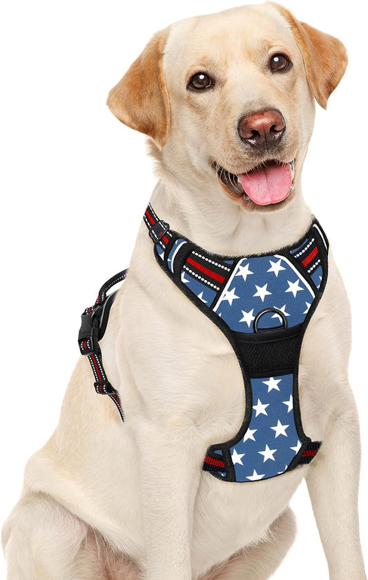 BARKBAY No Pull Dog Harness Large Step in Reflective Dog Harness with Front Clip and Easy Control Handle for Walking Training Running(Star,L)