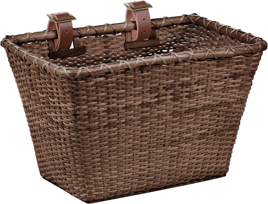Retrospec Bicycles Cane Woven Rectangular Toto Basket with Authentic Leather Straps and Brass Buckles