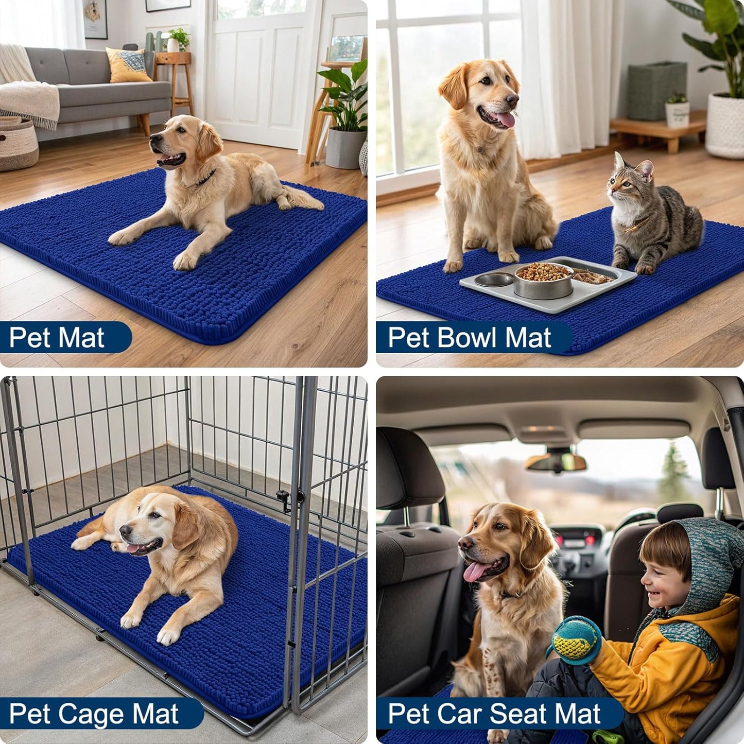 Smiry Dog Door Mat for Muddy Paws 30x20, Absorbs Moisture and Dirt Doormat, Non-Slip Washable Quick Dry Chenille Front Door Mat Indoor Entrance, Entryway Carpet for Inside Floor, Royal Blue