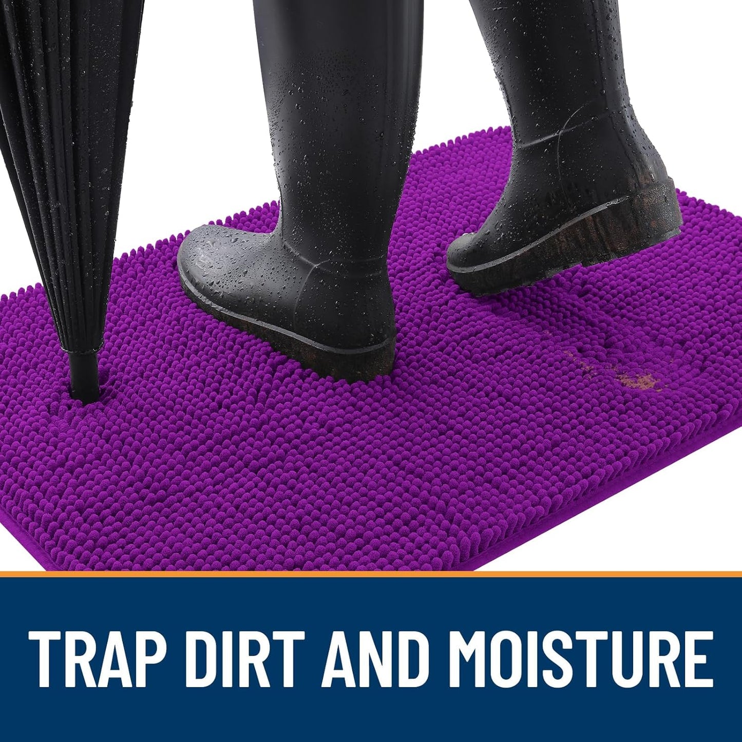 OLANLY Dog Door Mat for Muddy Paws 30x17, Absorbs Moisture and Dirt, Absorbent Non-Slip Washable Doormat, Quick Dry Chenille Mud Mat for Dogs, Entry Indoor Entryway Carpet for Inside Floor, Purple