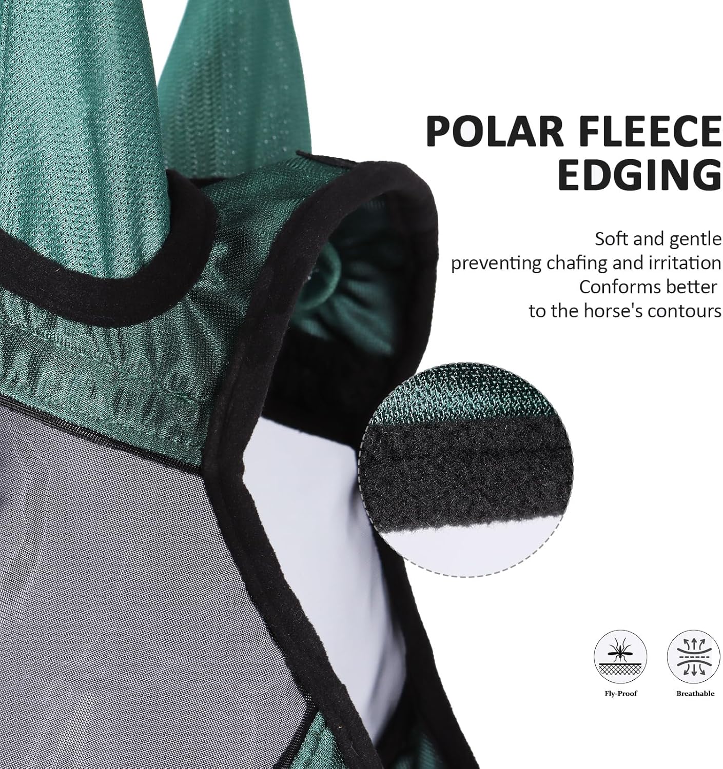 Harrison Howard Pro Luminous Horse Half Face Fly Mask Large Eye Space with Ears UV Protection for Horse Hunter Green S