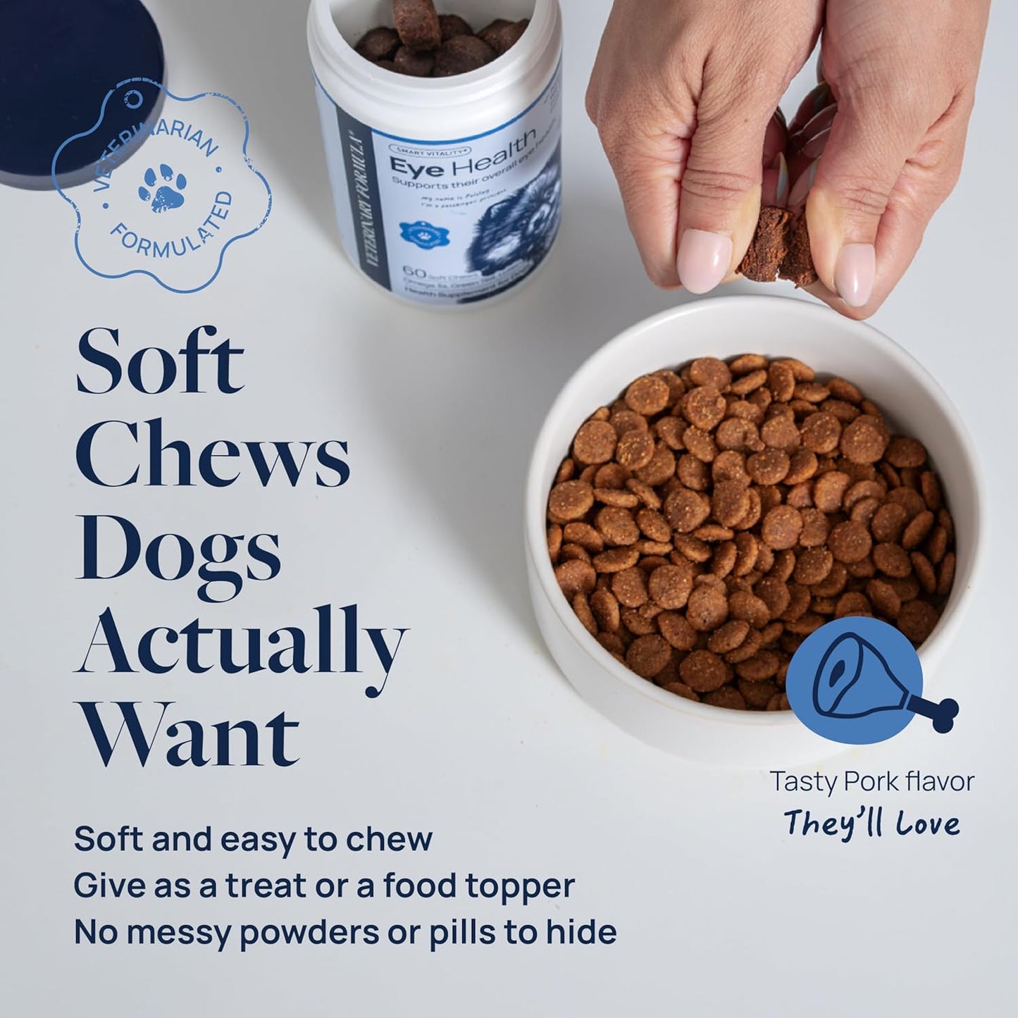 Veterinary Formula Eye Health Supplement for Dogs – Vet-Formulated Tear Stain Chews with Omega 3, Lutein & Cranberry – Smart Vitality Supports Eye Moisture, Stain Reduction & Immunity, 60 Soft Chews