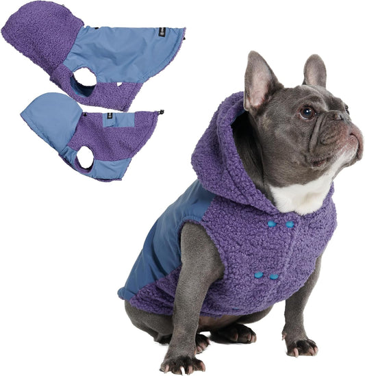 Spark Paws Reversible Dog Sweater, Sherpa Jacket Vest with Warm Fleece Lining, Warm Coat for Winter, Suitable for Small Medium, Large, XL XXL Dogs - Purple and Navy Blue - XL