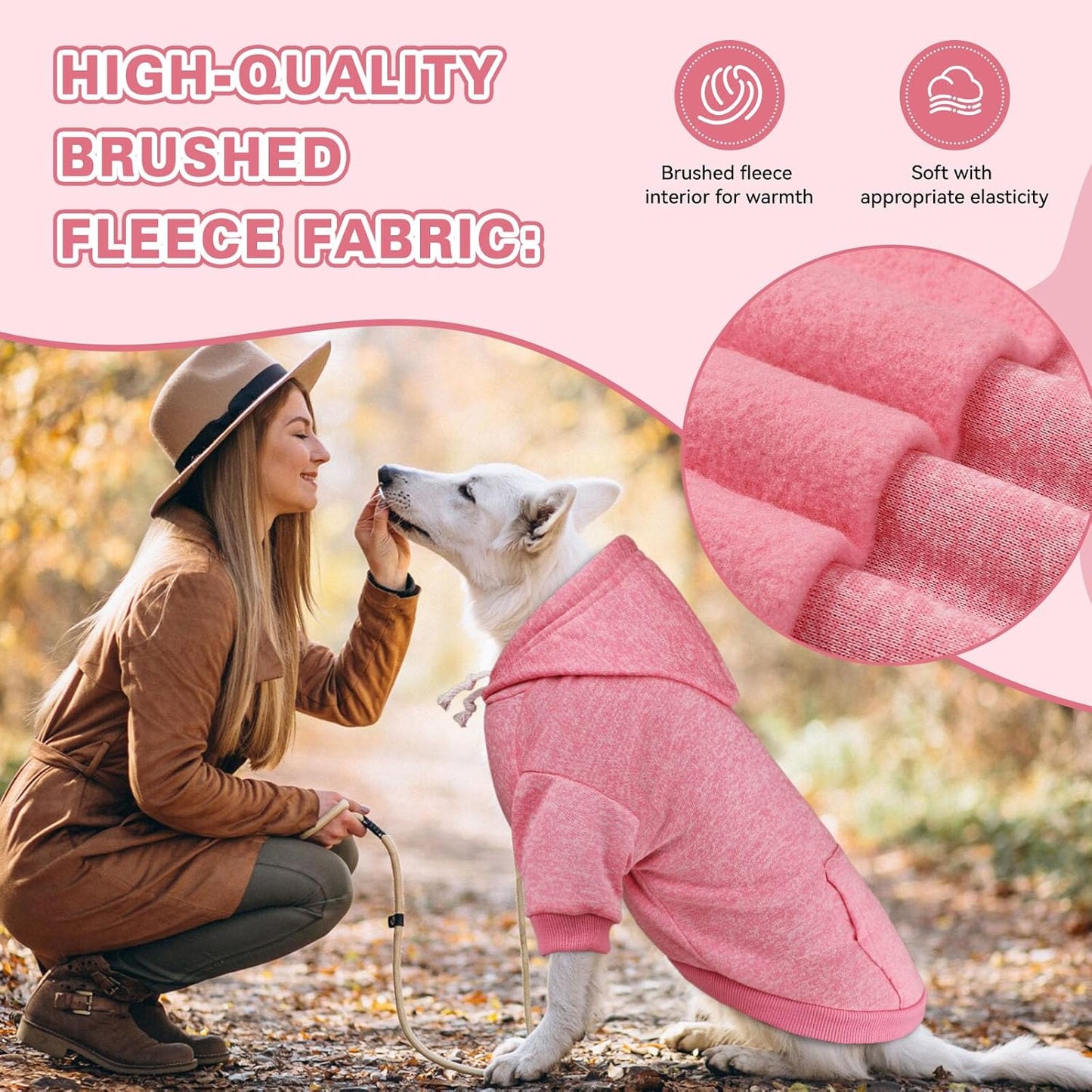 Dog Sweaters for Large Dogs Dog Hoodie Fleece Dog Sweater Soft Dog Clothes Sweatshirt with Pocket Dog Hoodie for Large Dogs(Pink&L)