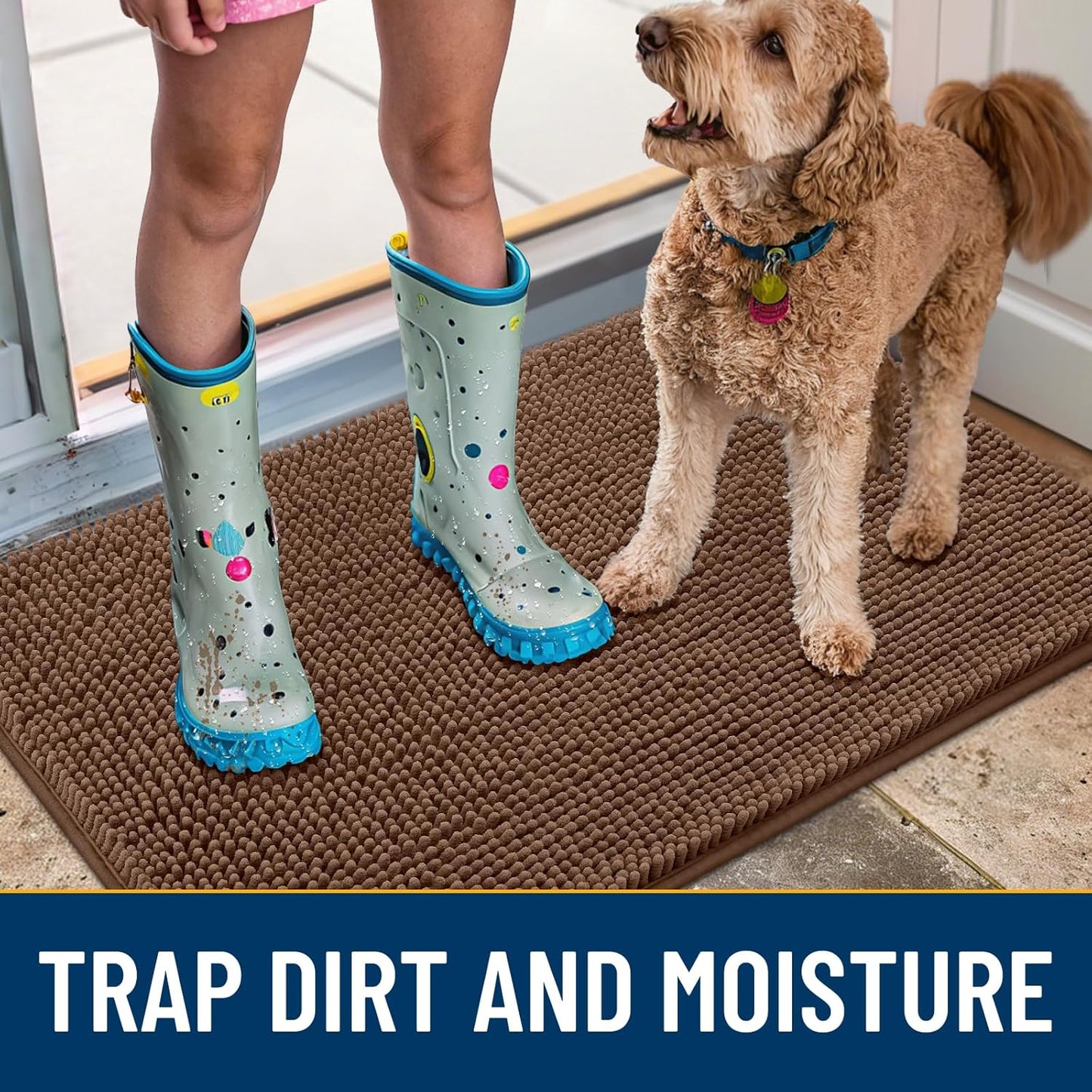 Smiry Dog Door Mat for Muddy Paws 24x16, Absorbs Moisture and Dirt Doormat, Non-Slip Washable Quick Dry Chenille Front Door Mat Indoor Entrance, Entryway Carpet for Inside Floor, Mocha