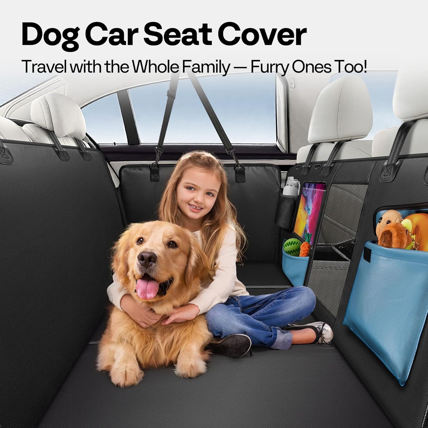 Dog Car Seat Cover for Back Seat 53", Upgraded PU Leather Back Seat Extender with Hard Bottom Holds 400LBS, Waterproof Anti-Scratch, Backseat Cover for Dogs in Car, SUV & Small Truck