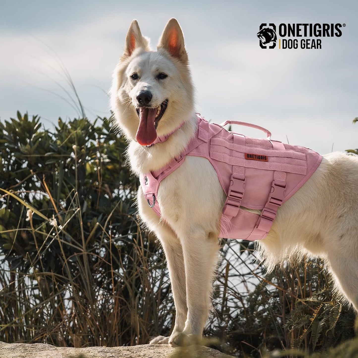 OneTigris Tactical Dog Harness for Small Dogs, No Pull Small Dog Vest Harness with Handles Breathable Military Dogs Molle Vests, Harness for Walking Hiking Training (Pink, XS)