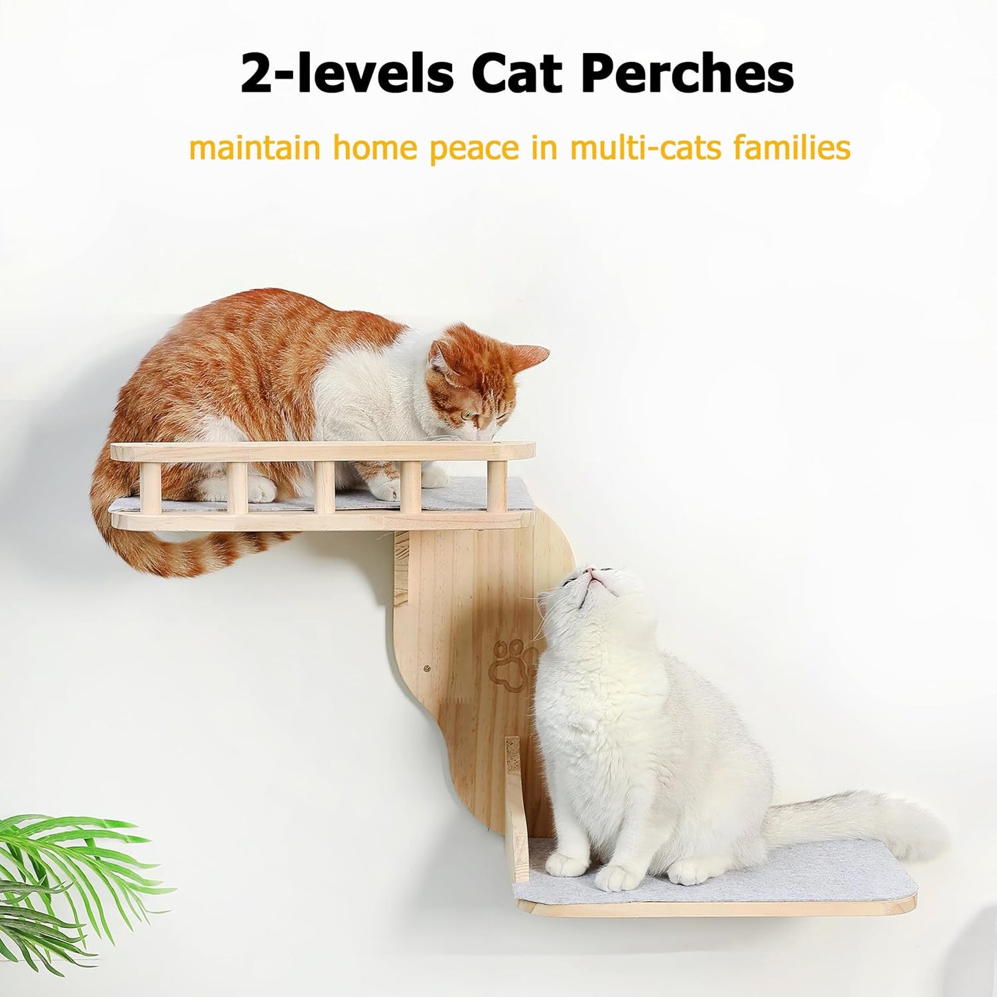 Cat Wall Perches, 2-Levels Corner Shelves Wall-Mounted Platform with Scrathing Mat, Wood Furniture for Indoor Cats Climb,Play and Nap (Left)