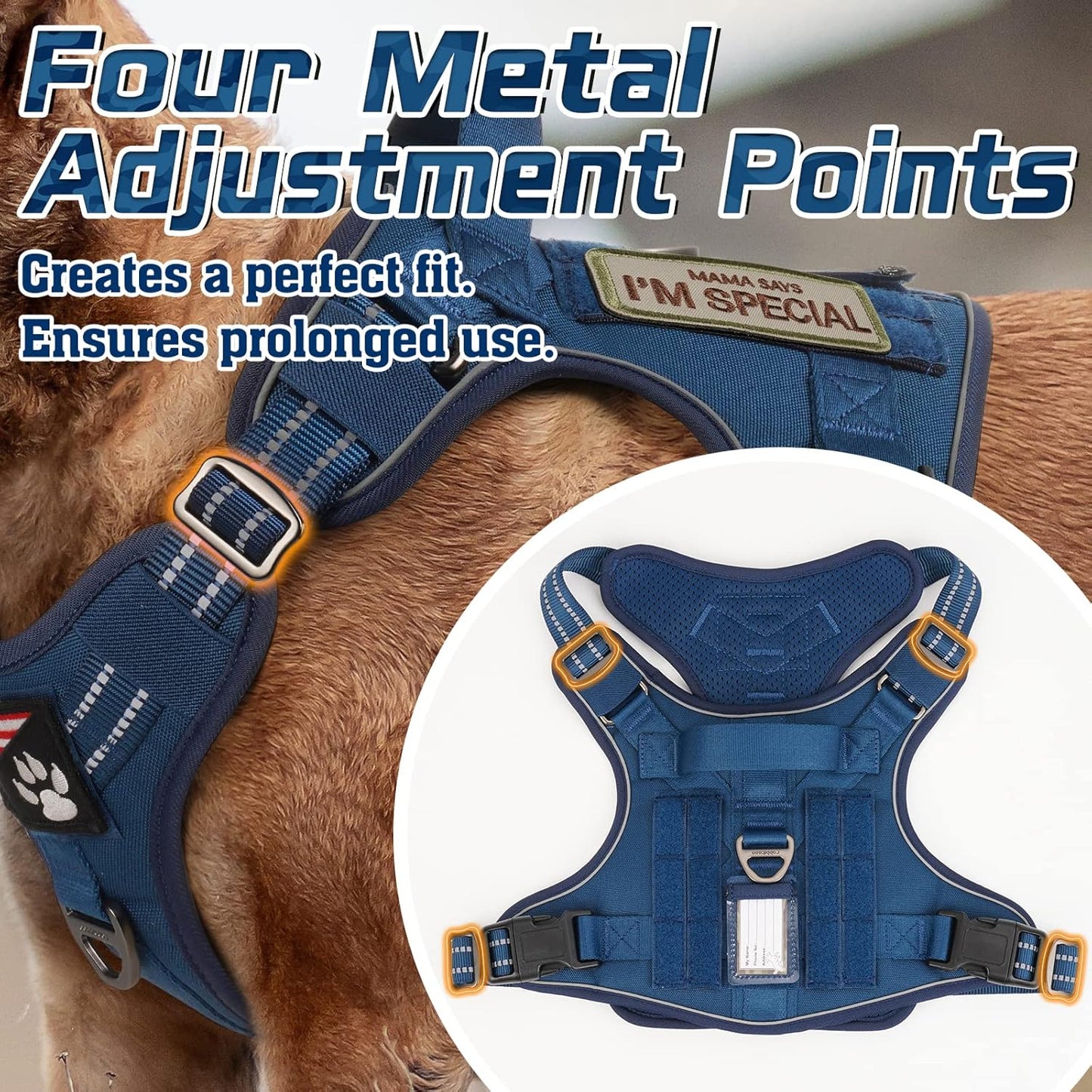 rabbitgoo Dog Harness No Pull, Military Dog Harness Medium Sized Dog with Handle & Molle, Easy Control Service Dog Vest Harness Training Walking, Adjustable Reflective Tactical Pet Harness, Blue, M