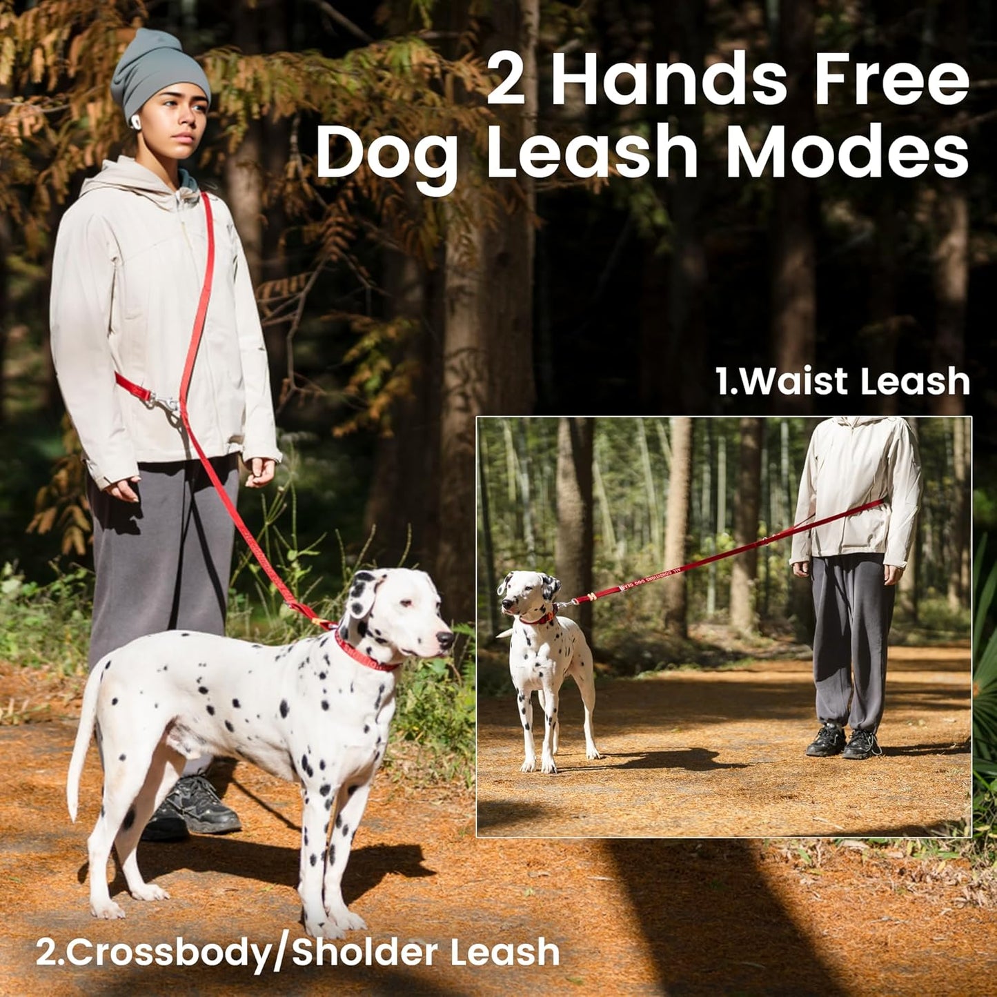 HOWGO 8-in-1 Multifunctional Hands Free Dog Training Leash with Padded Handle, 8.5 FT Nylon Adjustable Length, Lightweight Aviation Aluminum, Crossbody Waist Leash for Puppy Medium Large Dogs (Green)