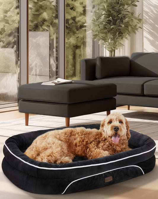 OhGeni Orthopedic Jumbo Dog Couch Pet Sofa XL Sized Cat Beds with Comfort Foam Support, Soft Comfortable Fabric, Machine Washable Waterproof Removable Cover, 42-Inch (Black)