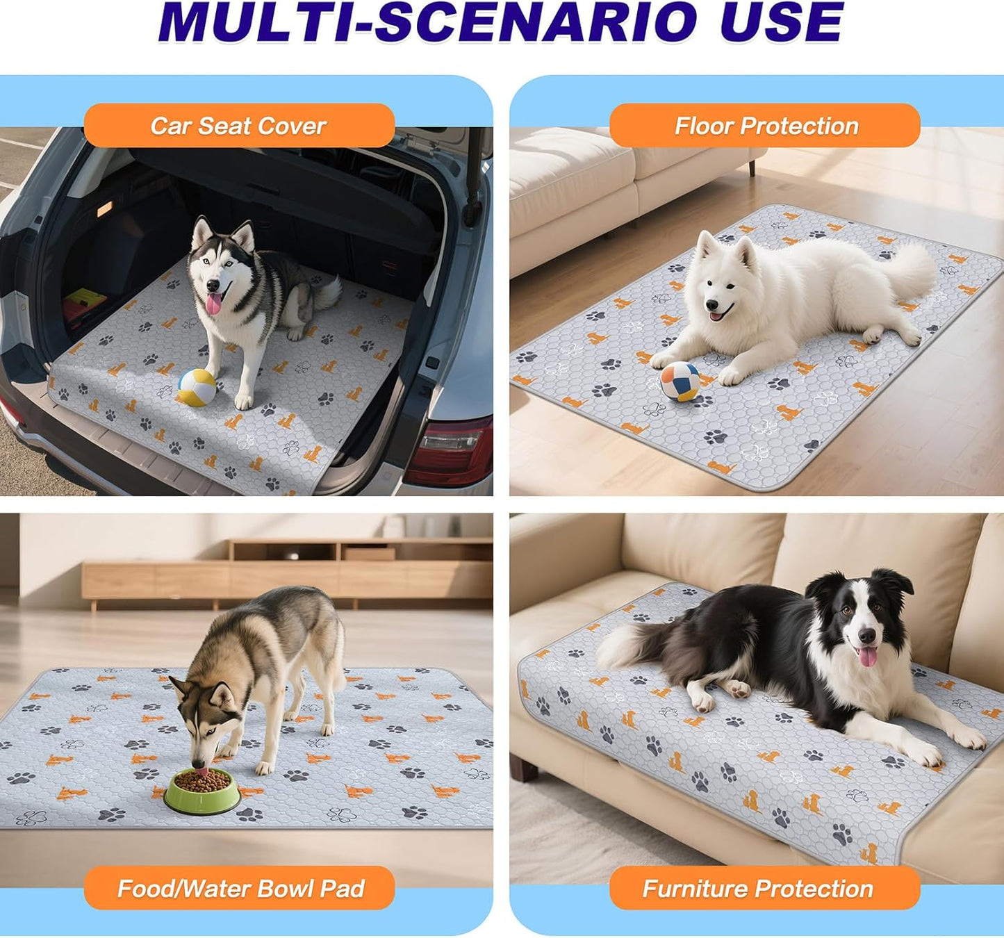 Washable Pee Pads for Dogs, 1 Pack Absorbent Reusable Training Dog Pads Pet Puppy Pads, Non-Slip Potty Pads for Whelping, Playpen, Crate, Bed, Orange, 72"x72"