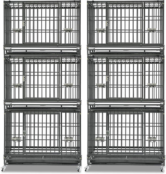 Homey Pet 2 Pack Three Levels 37 Inch Dog Crate, Escape Proof Dog Cage Kennel Indoor with Top Access and Lockable Wheels, Removable Tray, Heavy Duty Dog Crates for Medium/Small Dogs