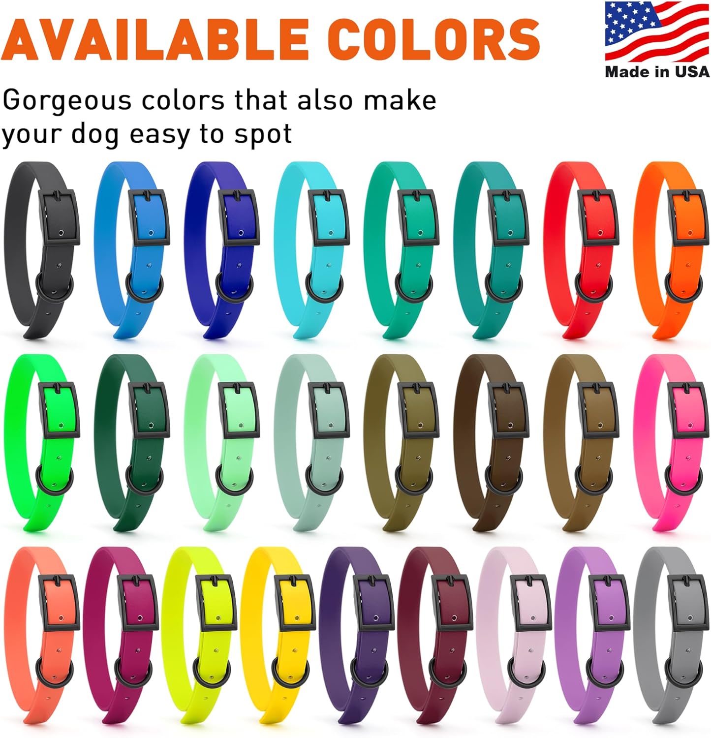 Dogline Biothane Waterproof Dog Collar Strong Coated Nylon Webbing with Black Hardware Odor- Proof for Easy Care Easy to Clean High Performance Fits Small Medium or Large Dogs, Treasure Gold