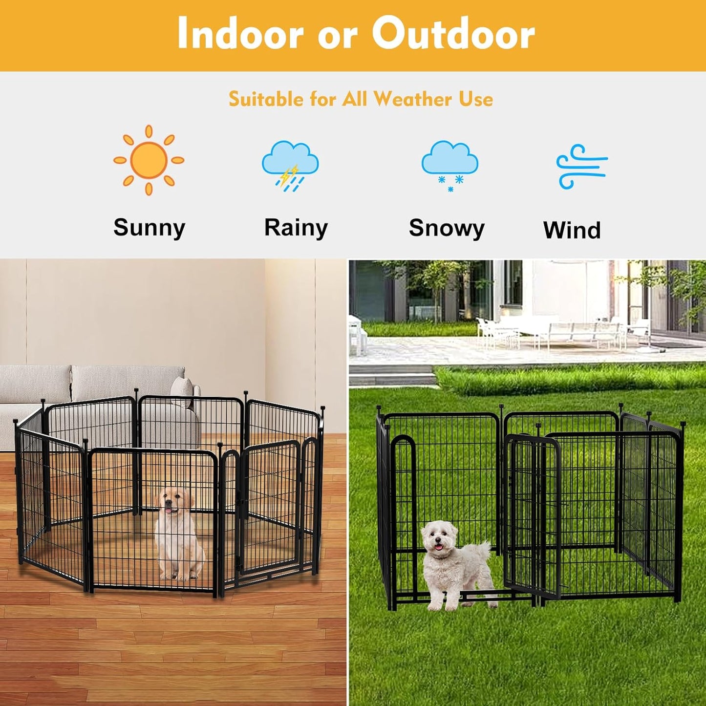 Dog Playpen 32 inch(H) 4 Panels Dog Fence Outdoor for Yard. Metal Dog Pen Heavy Duty Pet Puppy Exercise Pen for Rv Camping Garden Yard, Wide Door Low Threshold Dog Fence Total 8.9 Ft(L)