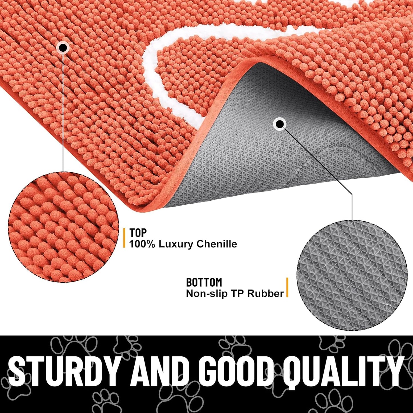 Smiry Dog Door Mat for Muddy Paws, Absorbent Dirt Trapper Non Slip Quick Dry Washable Chenille Mat for Mud Dogs, Entry Rug for Indoor and Outdoor (36x24 Inches, Coral)