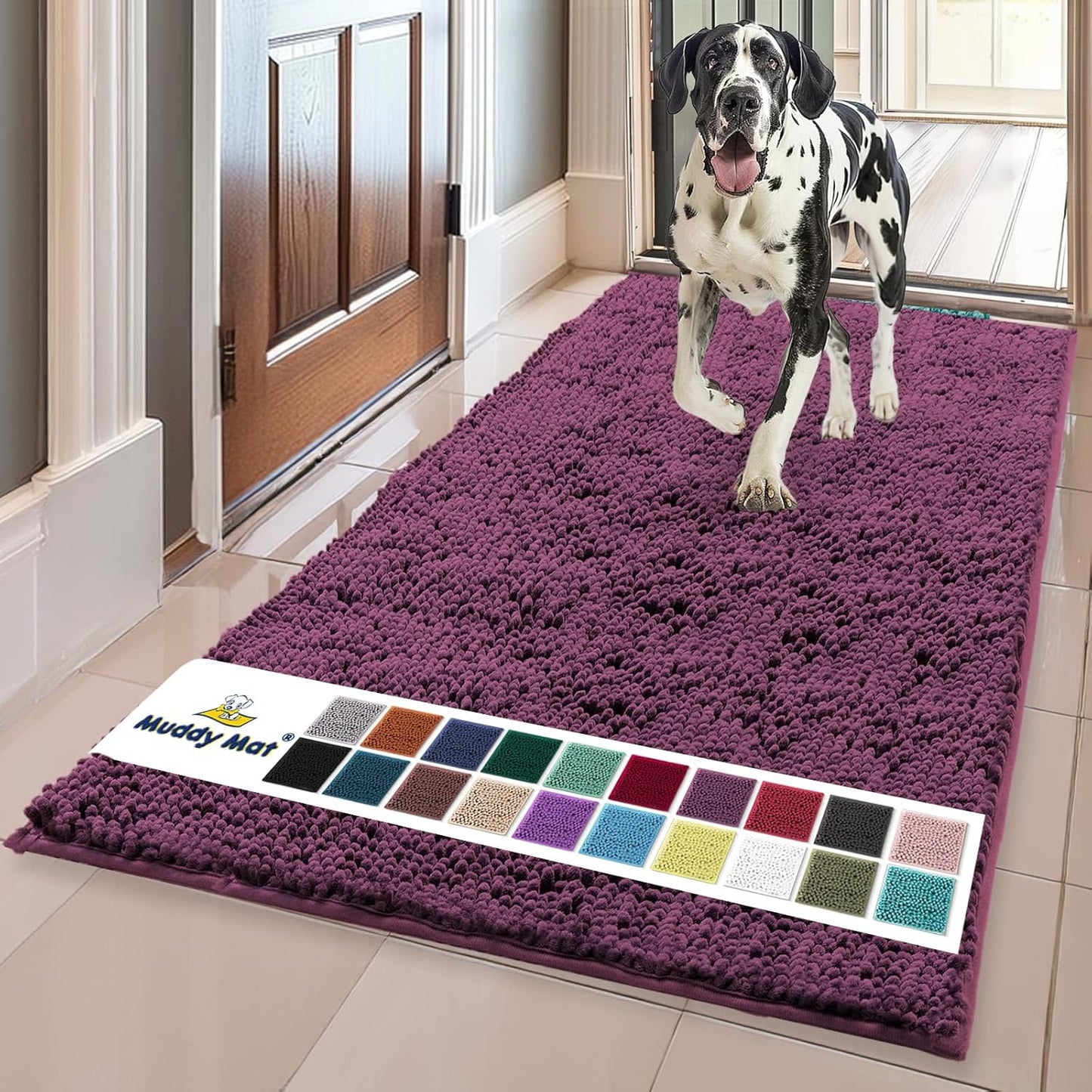 Muddy Mat® Shown on TV – Super Absorbent Door Mat Indoor, Microfiber Quick Dry Chenille Entryway Rug, Non-Slip Front Door Mat, Indoor Mats for Entryway, Machine Washable Pet Rug, Dark Purple 36"x60"
