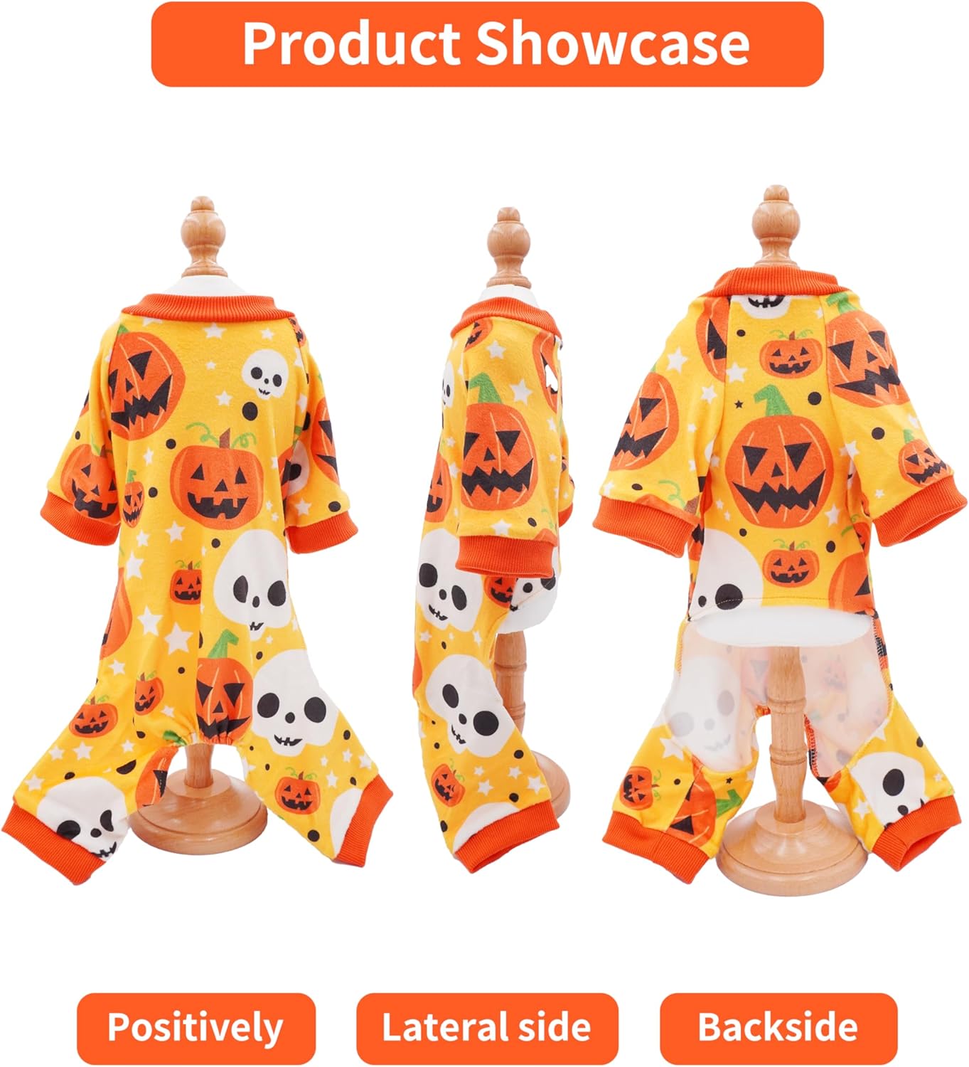PET SHOW 4 Pack Halloween Small Dog Pajamas for Doggie Puppy Cats Kitten Onesies Pumpkin Ghost Soft Fleece Stretchy Jumpsuit Costume Boy Girl Pets PJs with Sleeve Clothes(S)