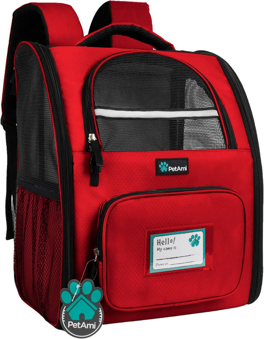 PetAmi Dog Backpack Carrier for Small Large Cat, Pet, Puppy, Ventilated Pet Hiking Backpack Travel Bag, Airline Approved Cat Backpack Carrier, Camping Biking Dog Bag Up to 18lbs Pet, Red