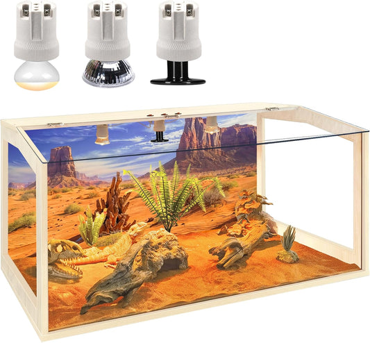 Prolee 65 Gallon Reptile Terrarium Tank Large 40" x 16" x 16", Bearded Dragon Tank with Roof Door, Snake Tank with Built-in Lamp Fixture and Switch, Side Windows, 40 Inch