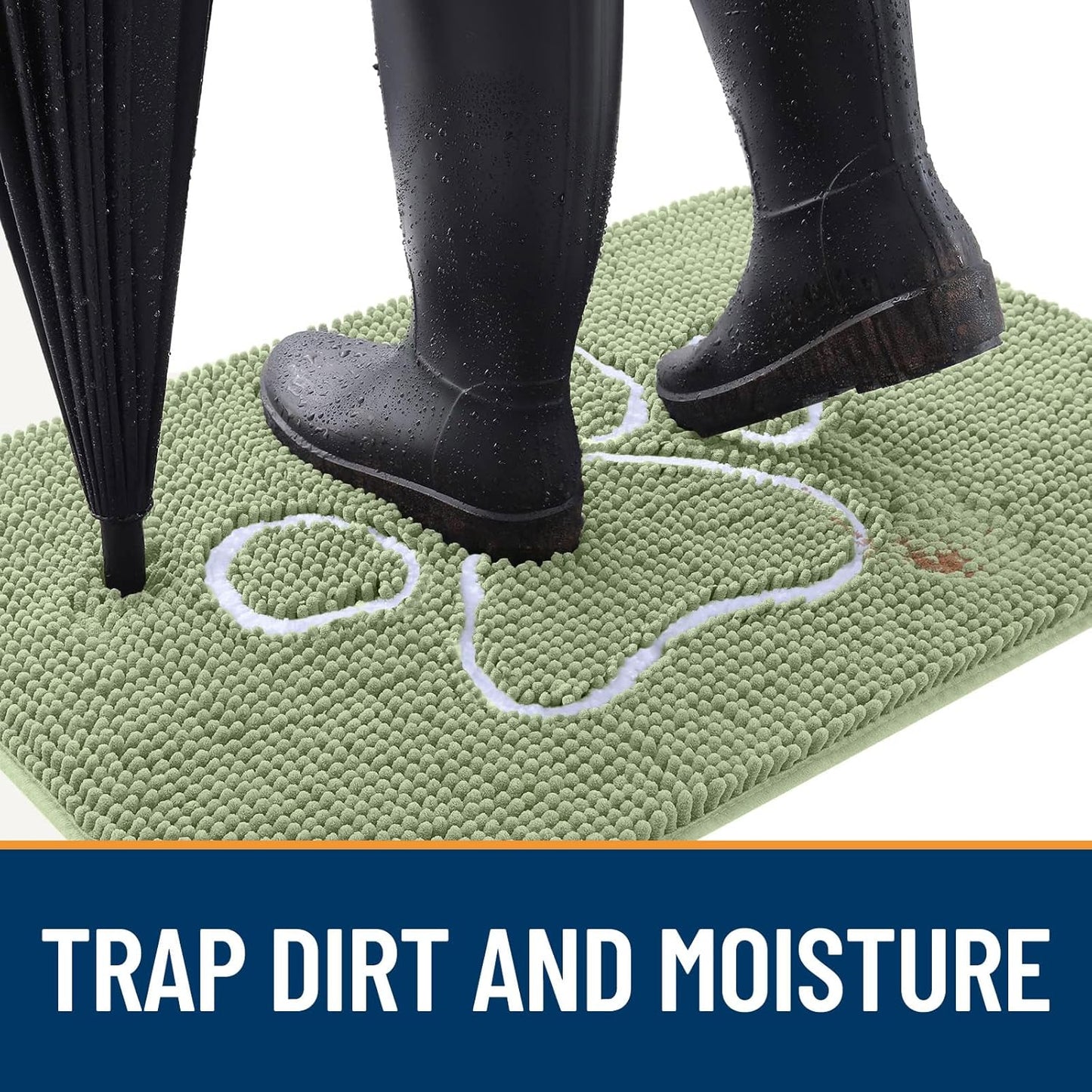 OLANLY Door Mat for Muddy Dog Paws 70x24, Ultra Absorbent Chenille Mud Doormat with Paw Print Design, Non-Slip Washable Doormat for Indoor Entryway, Quick-Dry Pet Bed Mats for Dirty Dogs, Sage Green