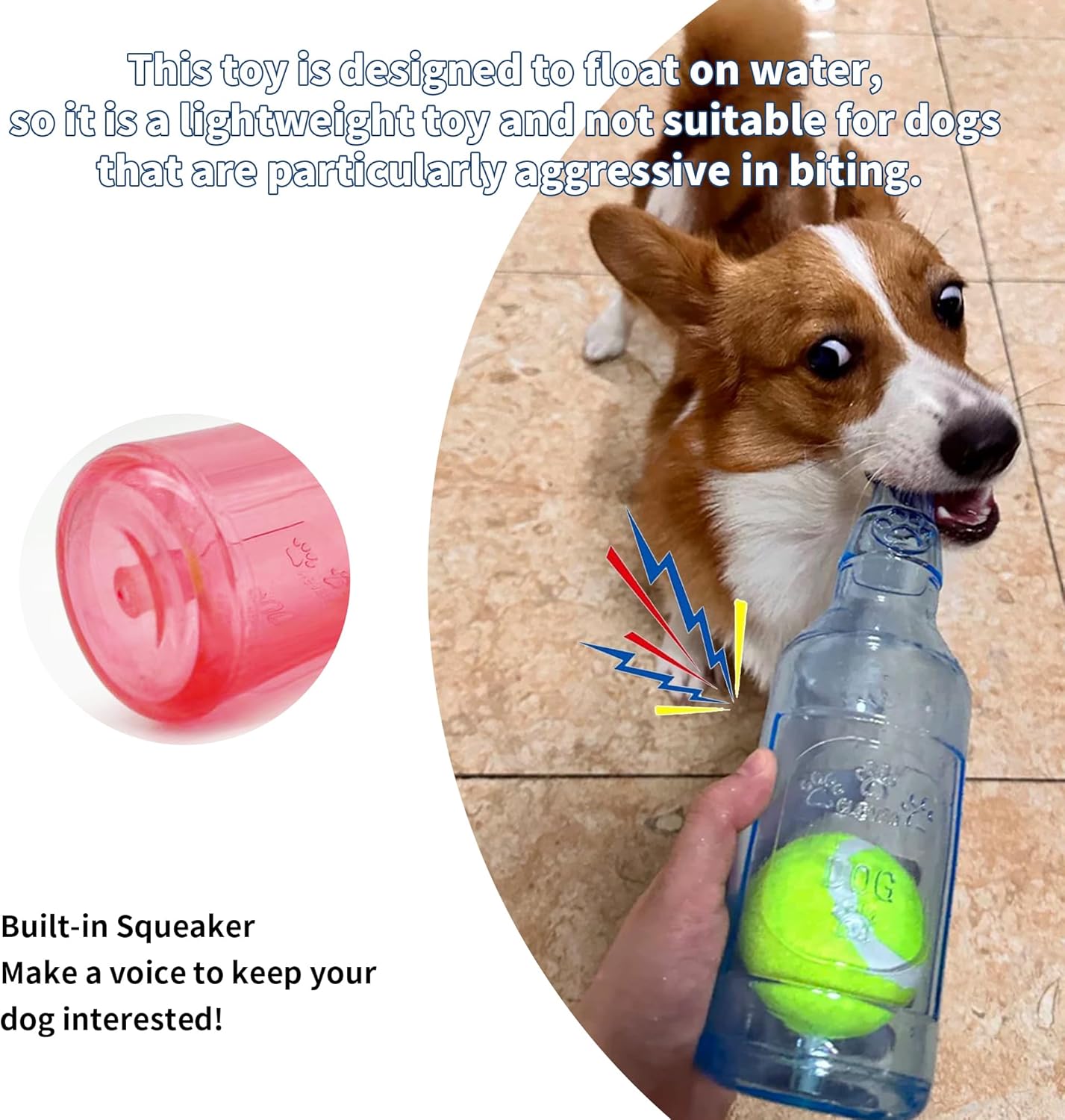 Dog Squeaky Chew Toy,Floating TPR Water Bottle Toys-Small Medium Large Breeds - Training Fetch -Indoor Outdoor Pool Beach Blue M