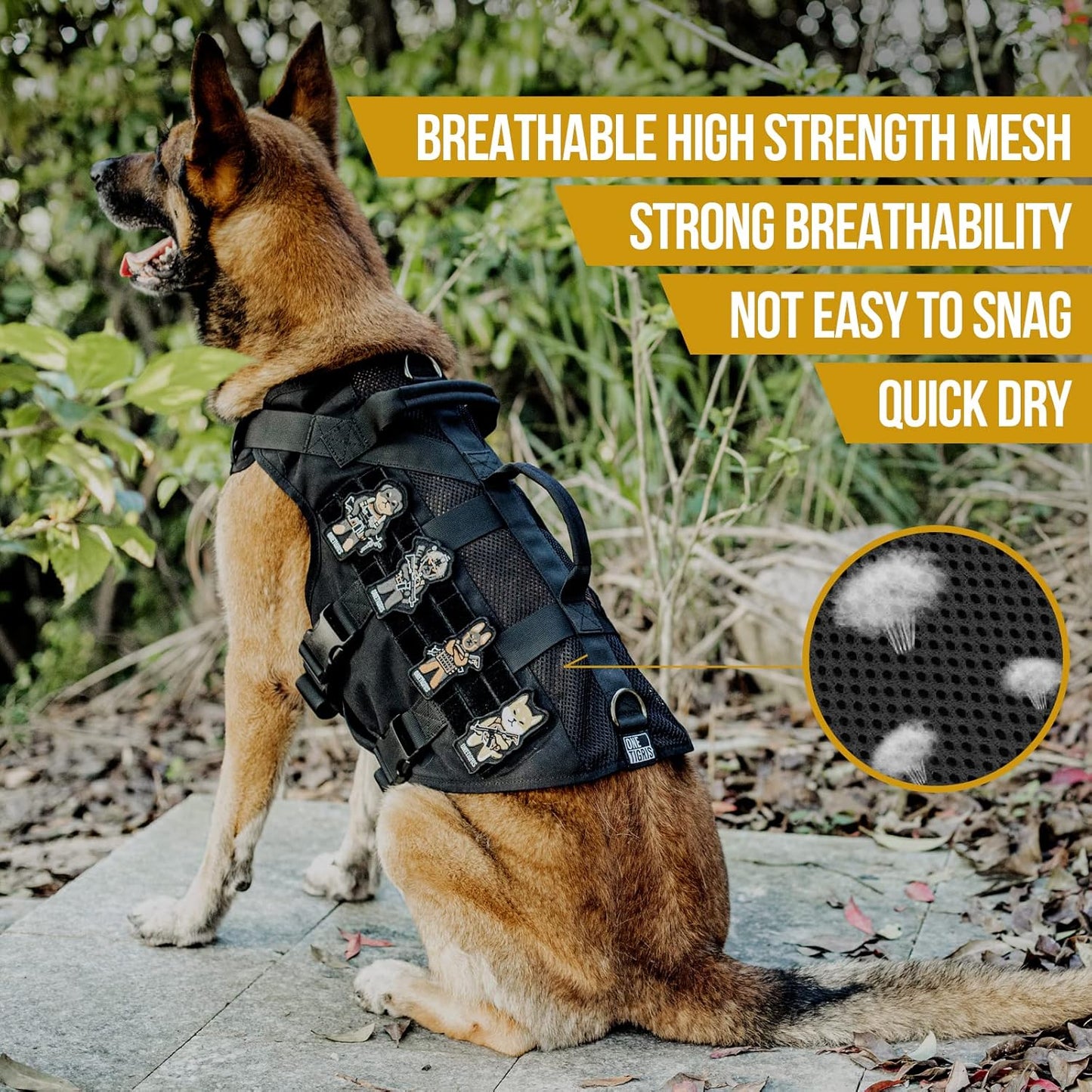 OneTigris No Pull Tactical Dog Harness for Medium Dogs, Mesh Design Breathable Military Dogs Molle Vests with Handles, Service Dog Vest Harness for Walking Hiking Training (L, Black)