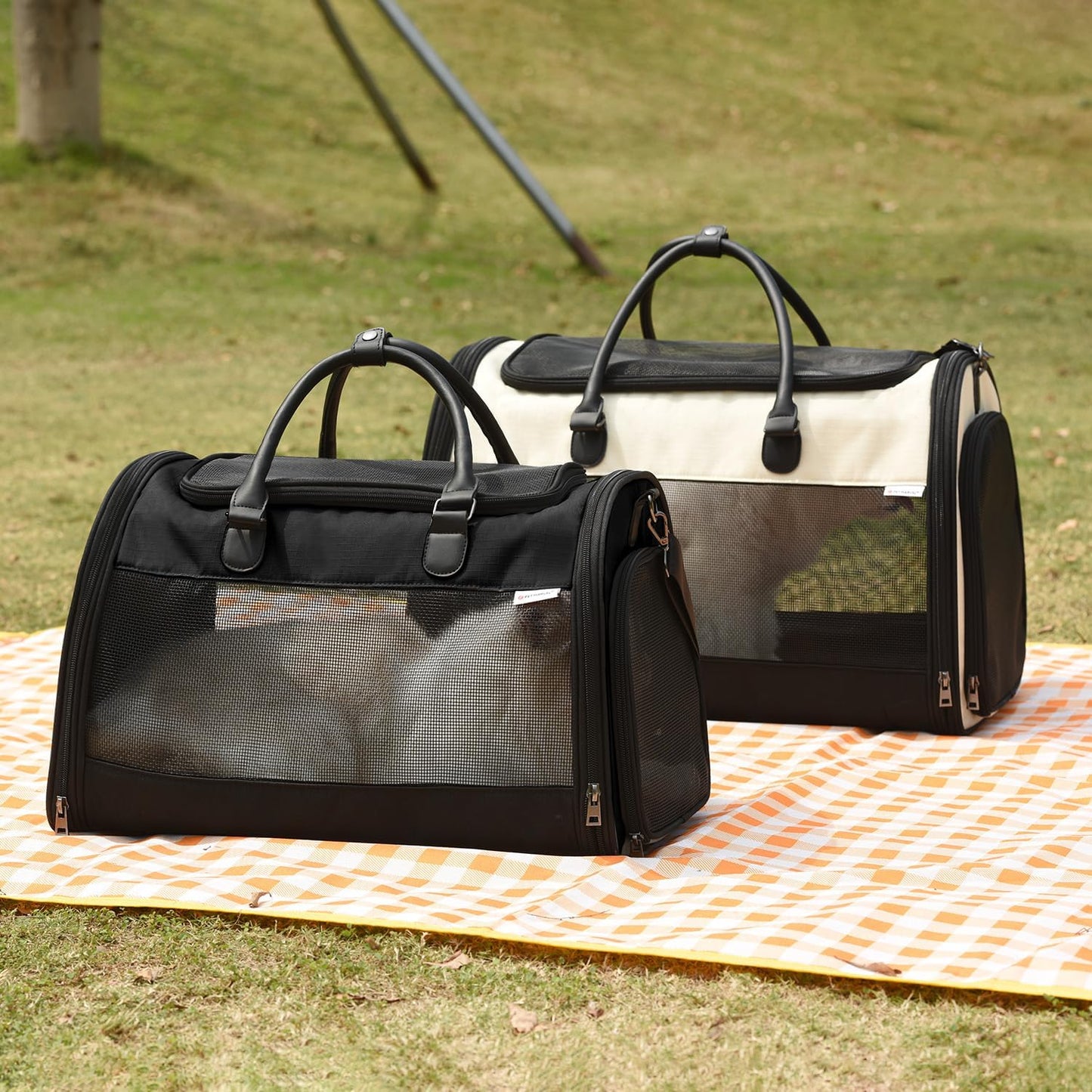 PET MARVEL Cat Carrier Soft Sided Large for Pet Dogs up to 25 Lbs, Airline Approved Mesh Pet Travel Bag, Breathable Bite-Resistant Fabric with Removable Washable Mat