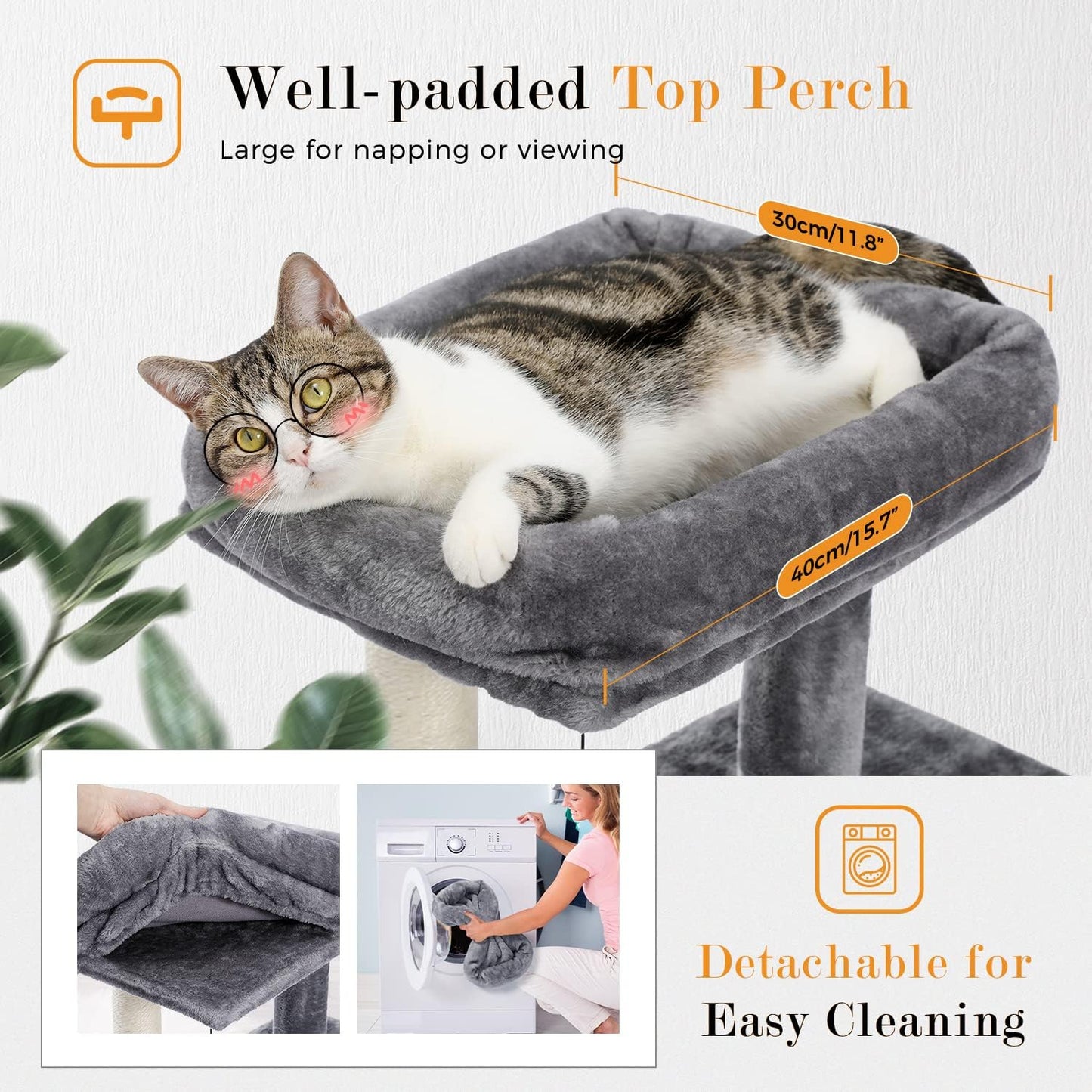 PAWZ Road 34 Inches Cat Tree Multilevel Cat Tower with Double Condos, Spacious Perch, Fully Wrapped Scratching Sisal Post and Replaceable Dangling Balls Gray