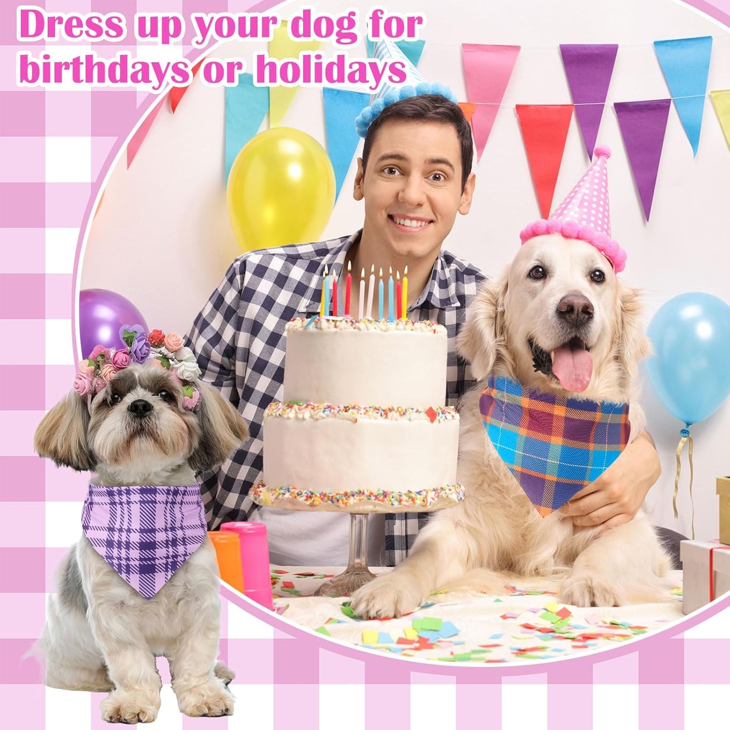 Sanwuta 120 Pcs Plaid Dog Bandanas Bulk Pet Scarves Adjustable Soft Cute Dog Triangle Scarfs for Medium Small Dogs Cats Large Puppy