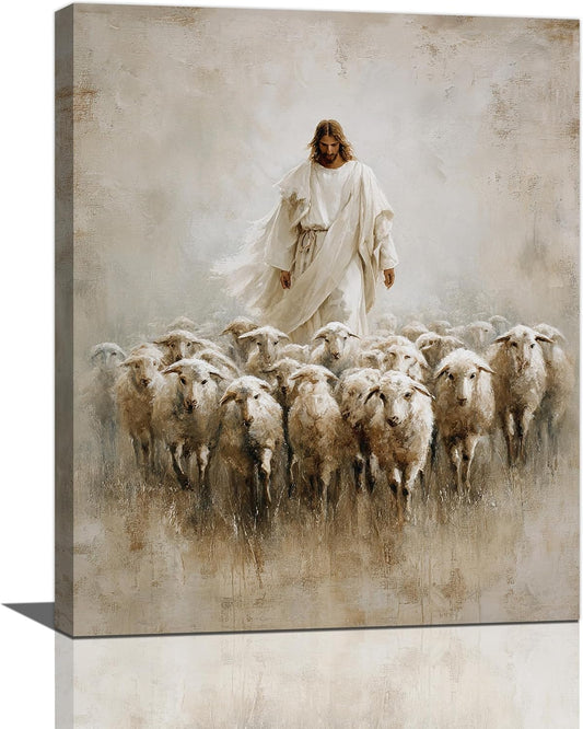Jesus and Lamb Wall Art Christian Jesus Lamb Canvas Wall Decor Christ Religious Pictures painting Print Framed Artwork Decorations Gifts for Living Room Bedroom Prayer Room Church 16"x20"