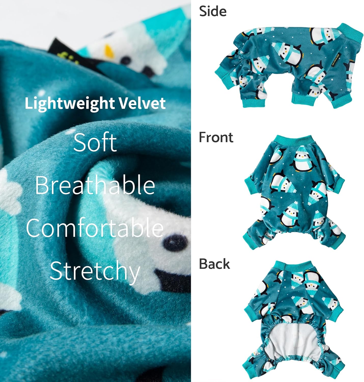 Fitwarm Cute Penguin Dog Pajamas, Dog Winter Clothes for Small Dogs Girl Boy, Cozy Dog Onesie, Soft Pet Jammies, Doggy Apparel, Teal Blue, XXL
