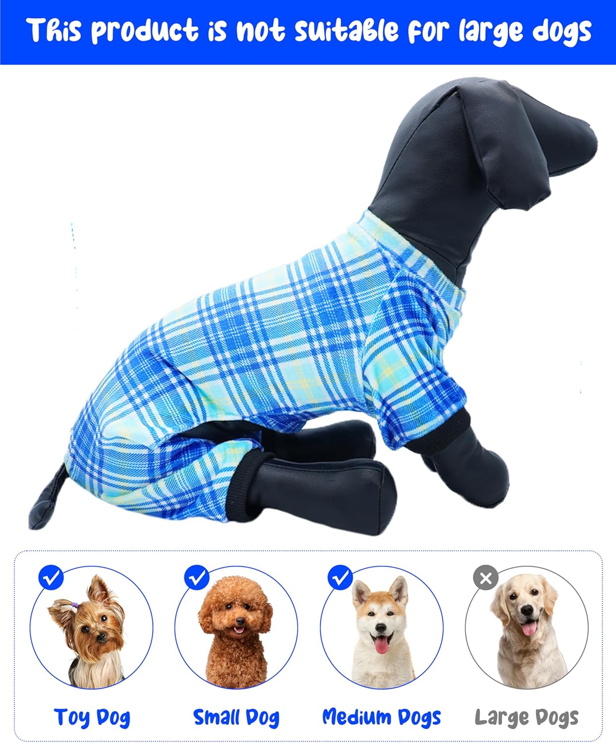 PET SHOW 4 Pack Small Dog Pajamas Cute Dinosaur Monster Clothes for Medium Dogs Soft Stretchy PJs Plaid Jumpsuit Puppy Cats Tie Dye Onesies Outfits with Sleeve Pets Dachshund Costume(S, Blue for Boys)