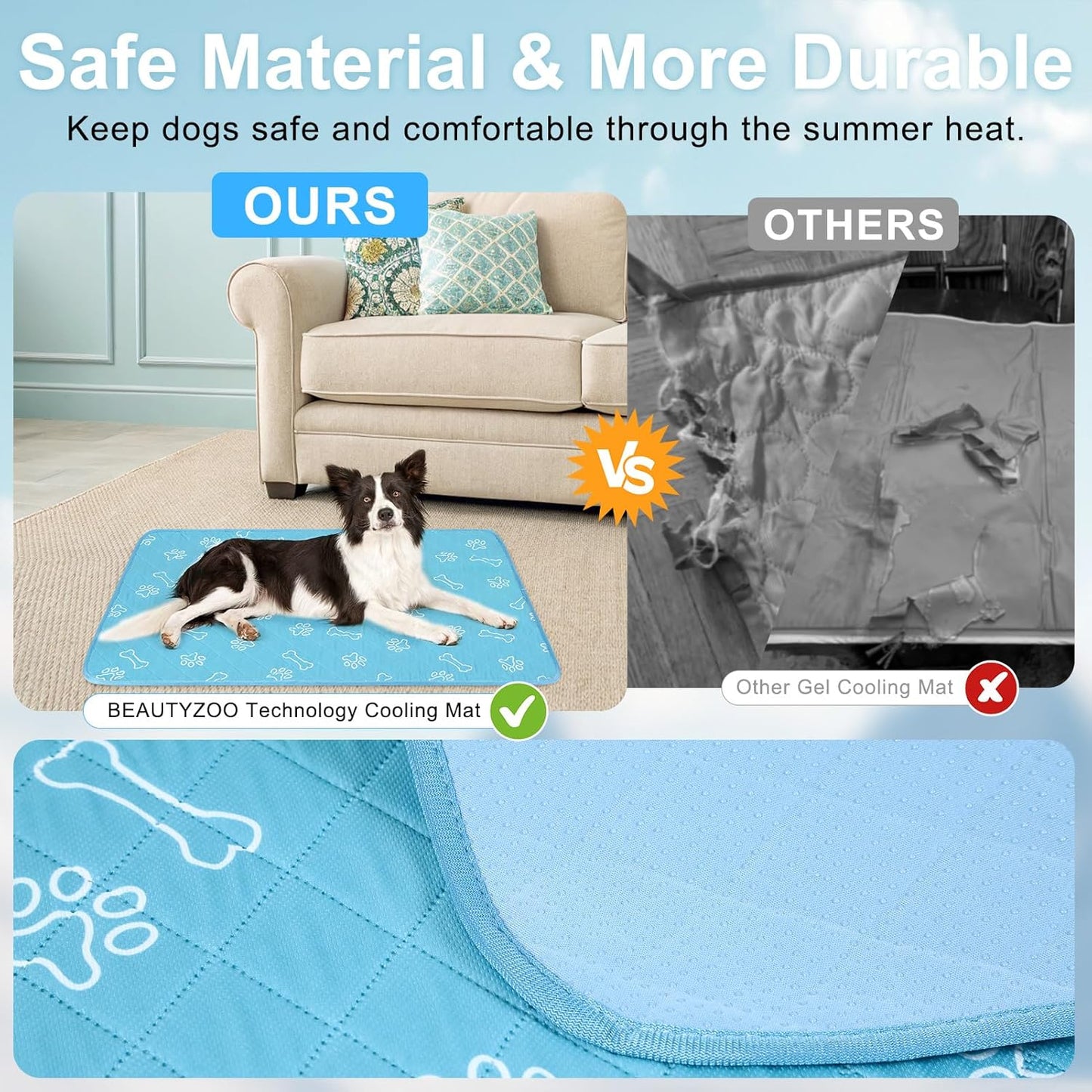 BEAUTYZOO Upgraded Dog Self Cooling Mat Ice Silk Chill Pads for Small Medium Large Dogs Q-MAX＞0.43-Summer Reusable Pet Training Pad - Absorbent Non-Slip Cool Mat for Kennels,Crates,Beds, 22" x 28"