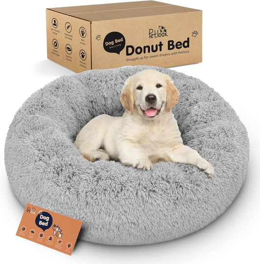 Donut Dog Bed - Premium Comfort for Anxiety Relief - Fluffy & Calming Design with Ultra-Plush Support | Cozy Round Dog Bed with Super Soft Circle Style (Size S Grey)