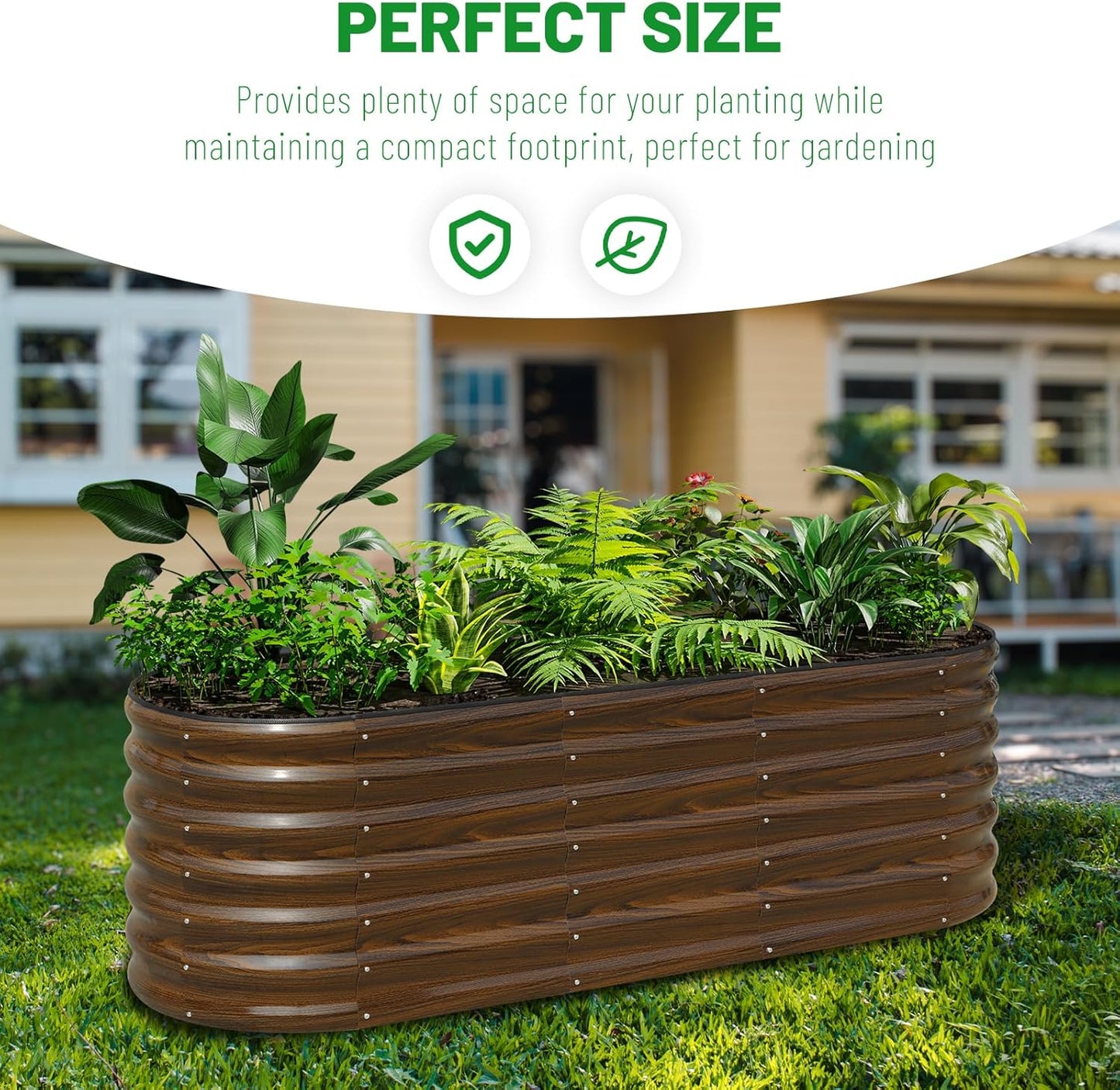 SnugNiture Galvanized Steel Raised Garden Bed, 6x2x2 ft, Outdoor Oval Deep Root Planter Box for Growing Vegetables, Flowers and Fruits