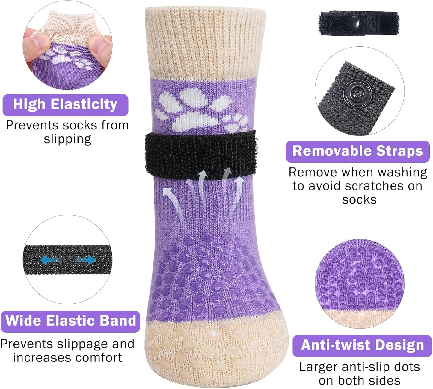 SCENEREAL Anti Slip Dog Sock to Prevent Licking Paws for Hardwood Floors, Boots & Paw Protector Shoes for Hot/Cold Pavement with Grippers, Double Sides Grips for Small Medium Large Senior Dogs, L