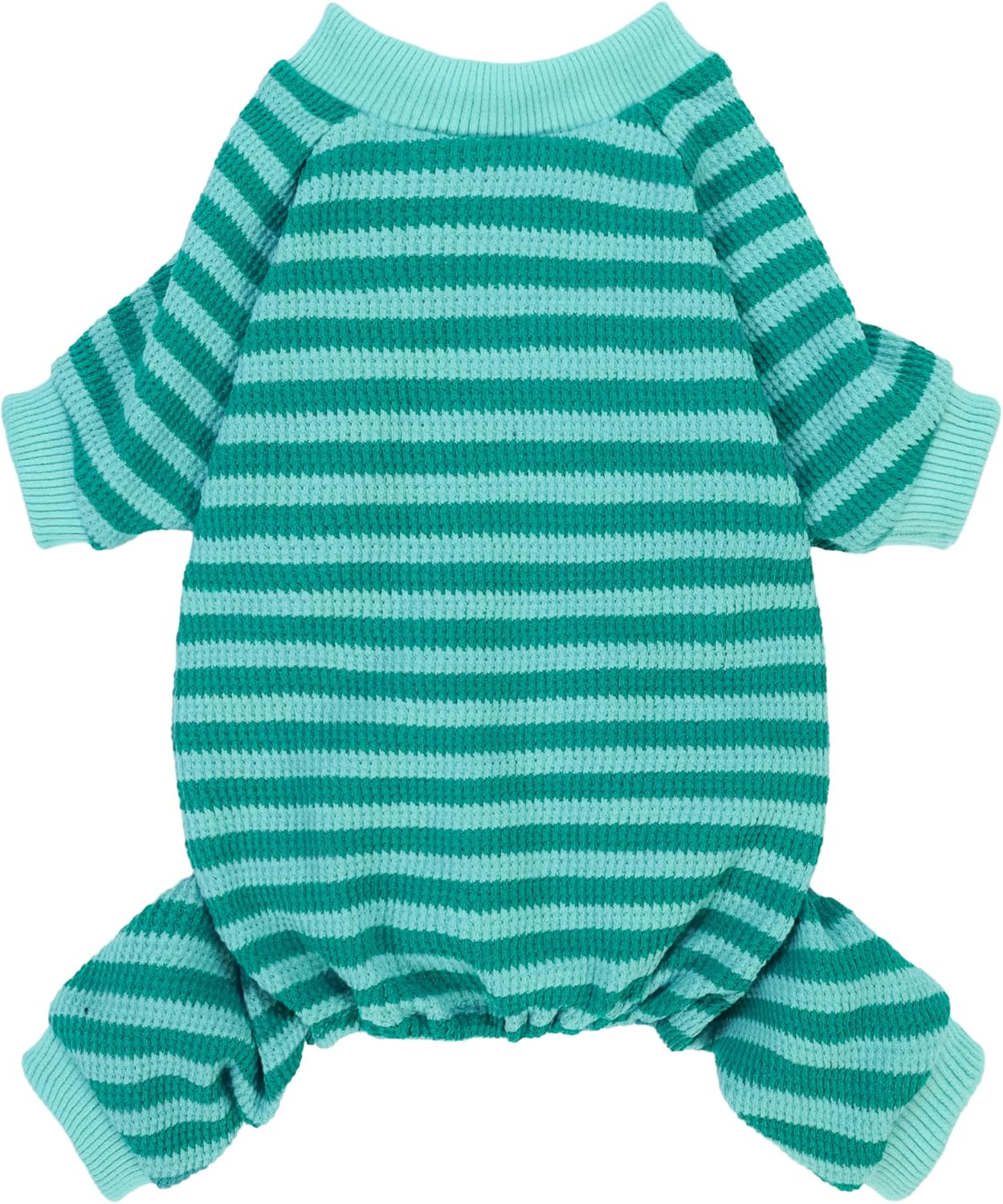 Fitwarm Green and Teal Striped Dog Pajamas, Waffle Dog Clothes for Small Dogs Girl Boy, Puppy Onesie with Feet, Pet Cat Outfit, XL