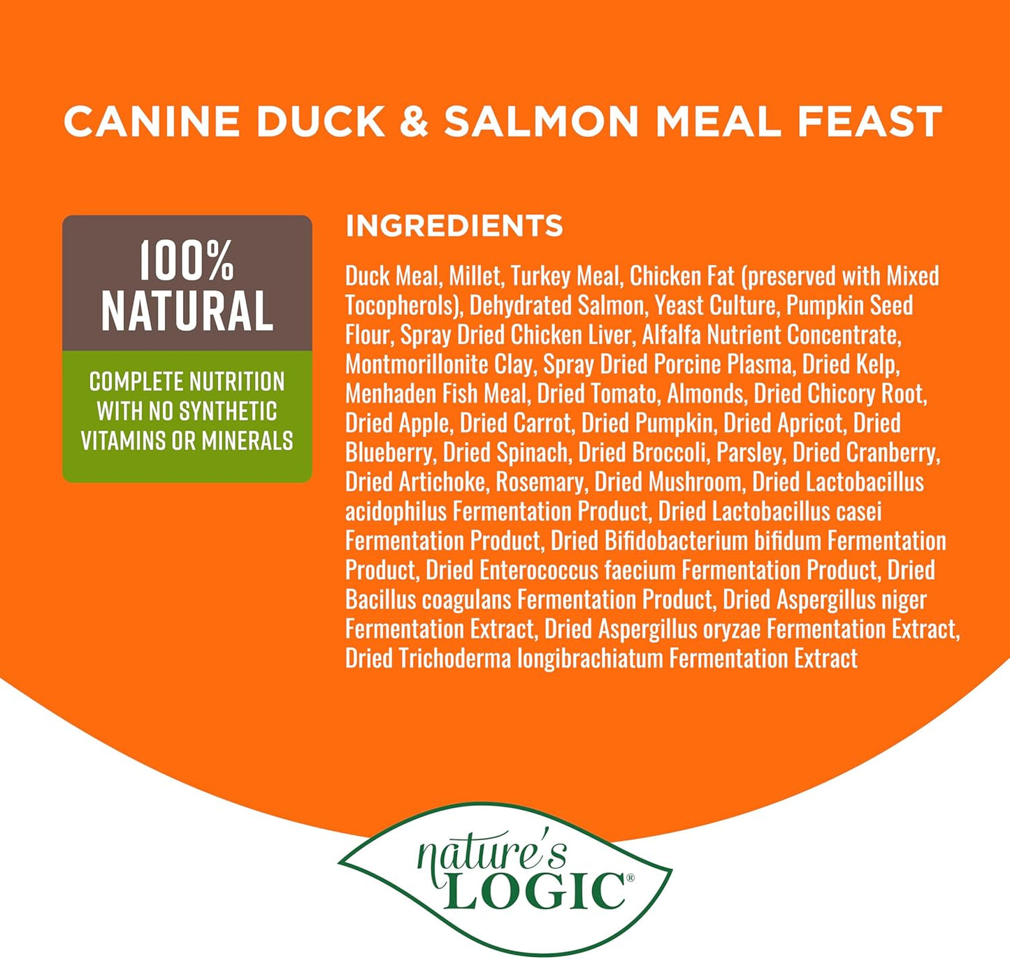 Nature's Logic Dry Dog Food - 100% Natural - No Synthetics - For All Ages, Sizes, Breeds - Free From Common Allergens, High Protein - Duck & Salmon Meal Feast, 4.4lbs