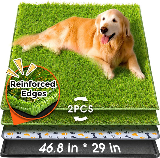 Hompet Dog Grass Pad with Tray Large, 46.8"x29", 2 Reusable Artificial Turf for Dogs Potty, Waterproof Non-Slip Washable Pee Pads, Quickly Absorbency Portable Dog Litter Box for Indoor/Outdoor Use