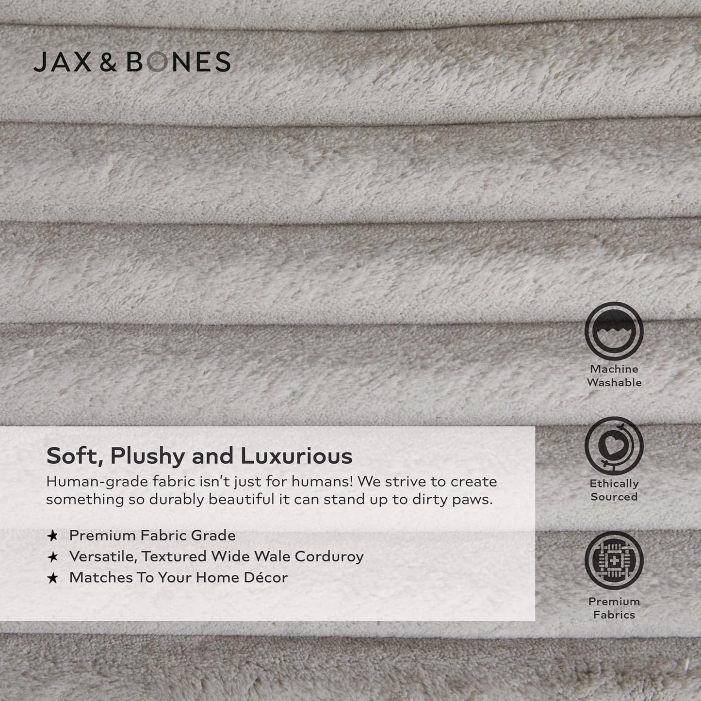 Jax & Bones Dog Napper - Luna Grey Machine Washable Bed for Dogs - Extra Heavy Duty Bolstered Sides - Medium Grey Dog Mat | 35 x 27 Inches