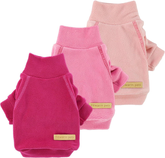 Fitwarm 3 Pack Classic Fleece Dog Sweater, Turtleneck Dog Sweatshirt, Dog Winter Clothes for Small Dogs Girl, Pet Pullover Jumper, Cat Apparel, Pink, Rose, Baby Pink, Large