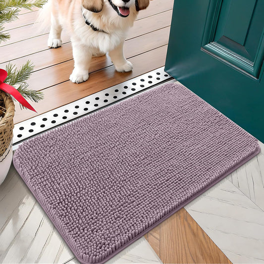 OLANLY Dog Door Mat for Muddy Paws 30x17, Absorbs Moisture and Dirt, Absorbent Non-Slip Washable Doormat, Quick Dry Chenille Mud Mat for Dogs, Entry Indoor Entryway Carpet for Inside Floor, Deep Plum