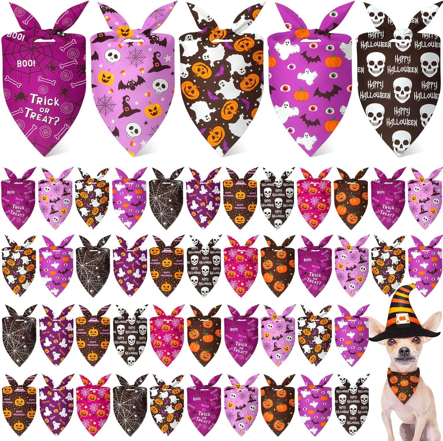 Weewooday 50 Pcs Halloween Dog Bandanas Bulk Pumpkin Ghost Bandanas for Dogs Soft Triangle Bibs Adjustable Triangle for Small Medium Large Pets Halloween Party Costume(25.6 x 17.7 x 17.7 inch)