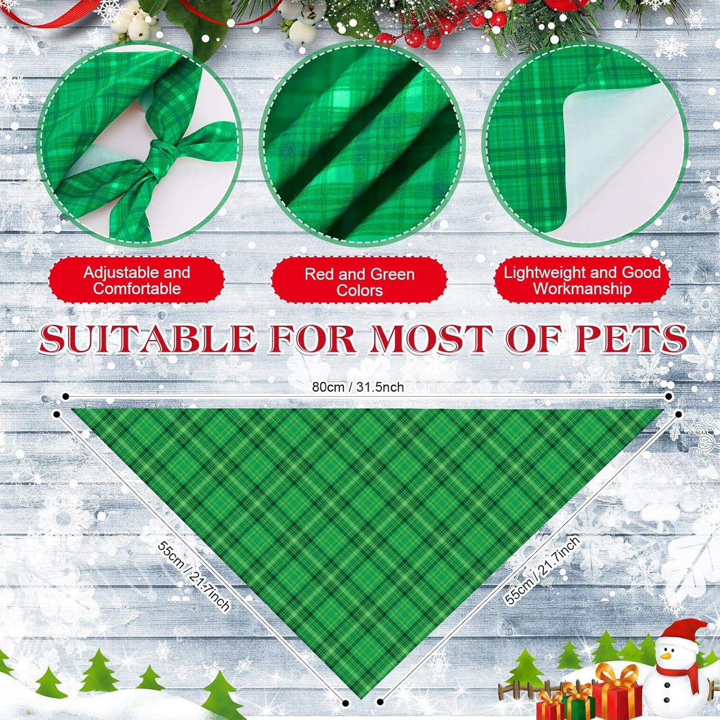 Abbylike 50 Pieces Christmas Plaid Dog Bandanas Bulk Xmas Bandanas for Dogs Triangle Kerchief Bibs Scarf Set for Christmas Pet Costume Accessories Decoration (31.5 x 21.7 x 21.7)